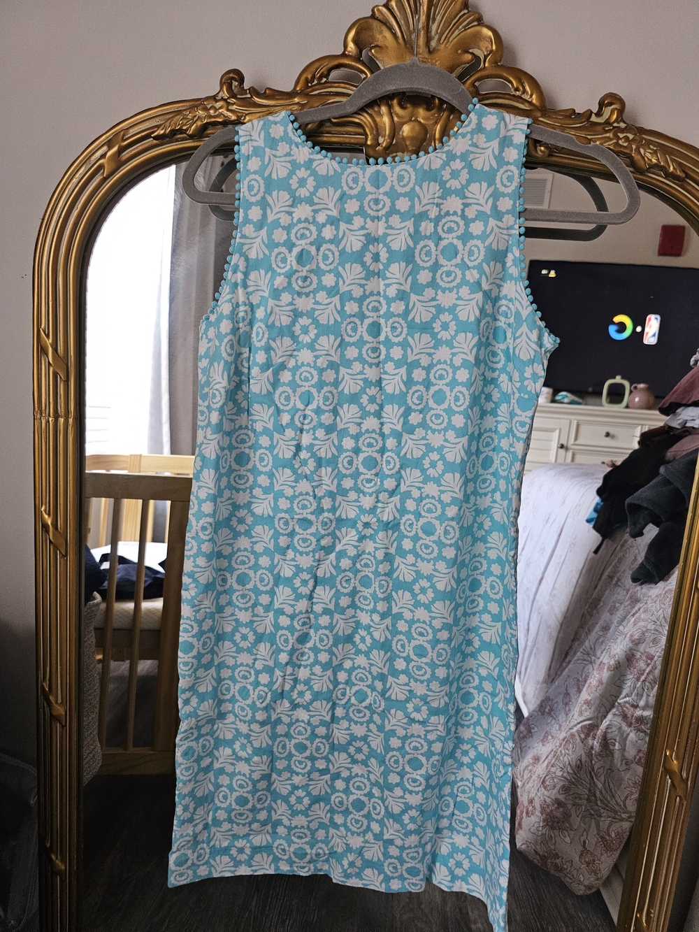 Ann Taylor Dress Sleeveless Aqua and White Floral Shift Dress